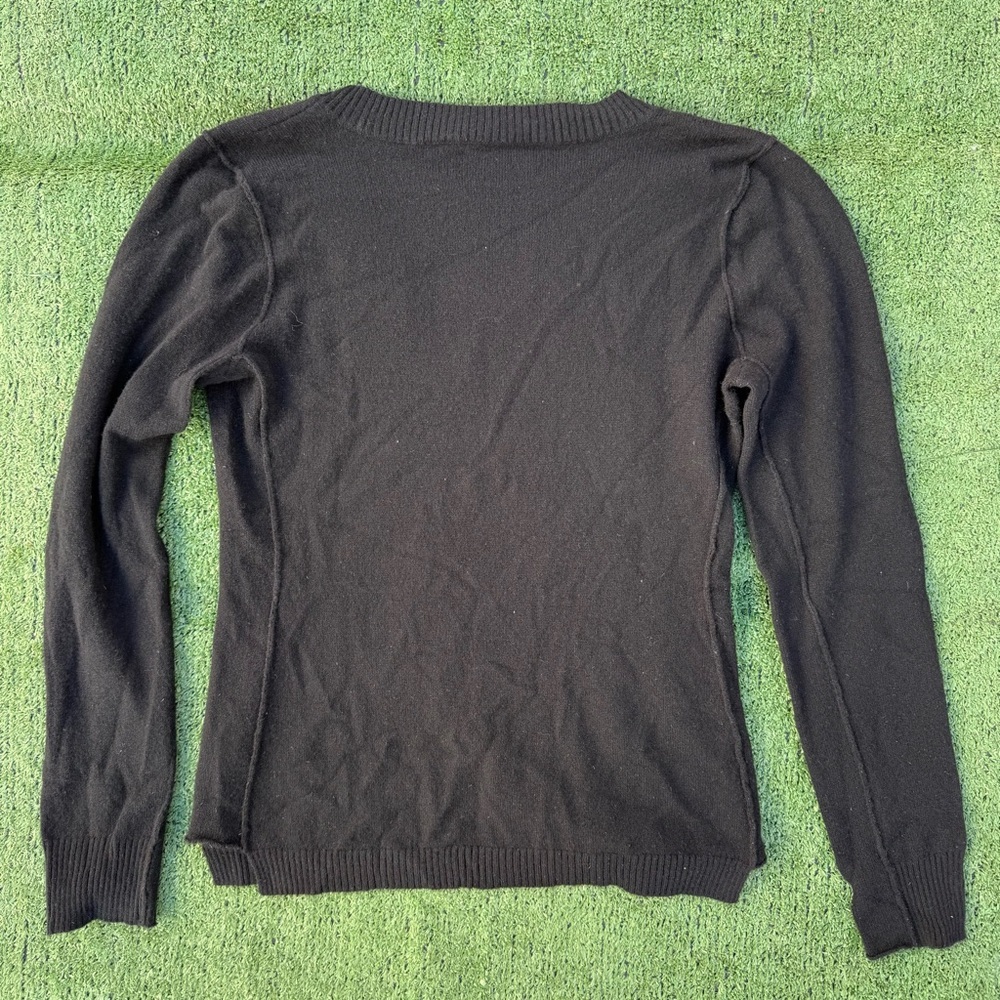 Cashmere Luxury Black V-neck Sweater, aqua brand size large - Picture 2 of 8